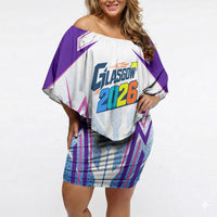Glasgow 2026 Off Shoulder Short Dress Scotland Dynamic Geometric Athlete Graphic Art