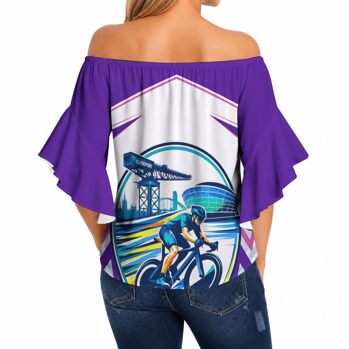 Glasgow 2026 Off Shoulder Wrap Waist Top Scotland Dynamic Geometric Athlete Graphic Art