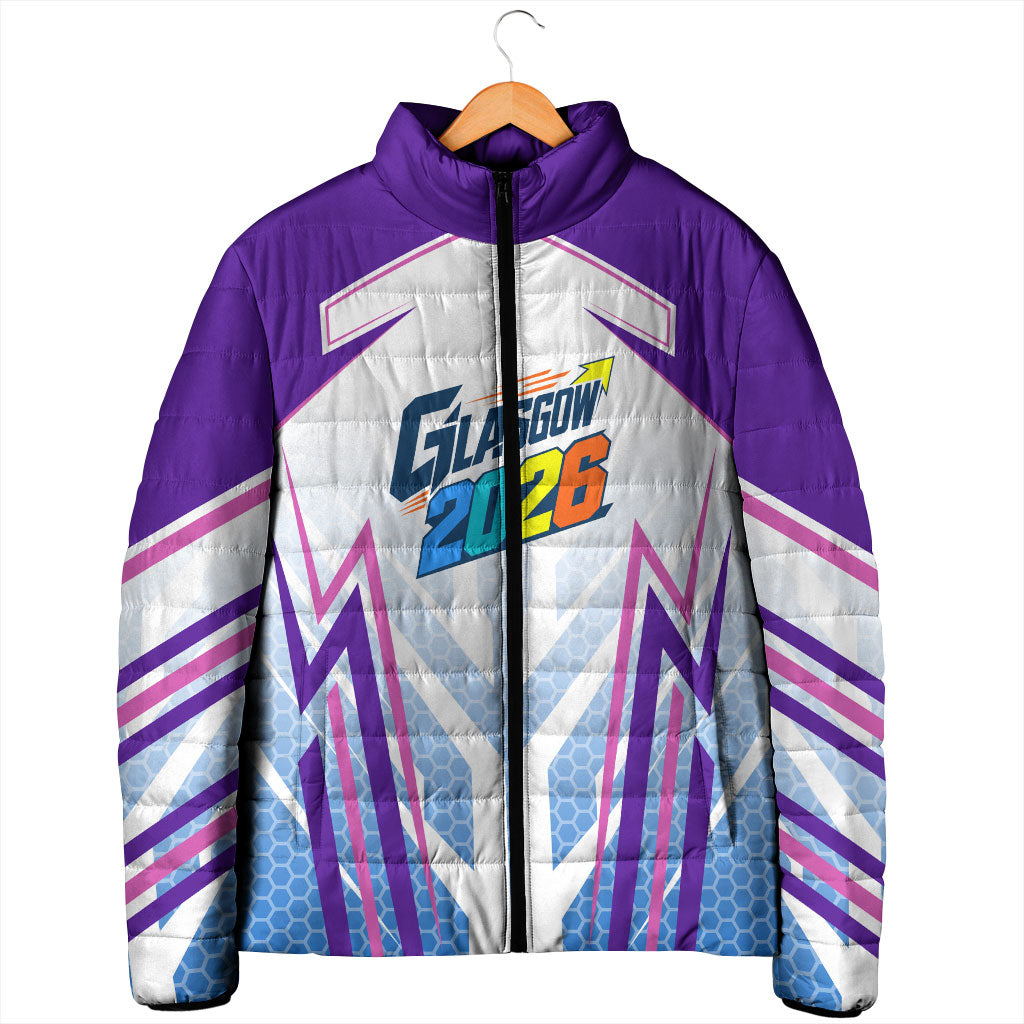 Glasgow 2026 Padded Jacket Scotland Dynamic Geometric Athlete Graphic Art