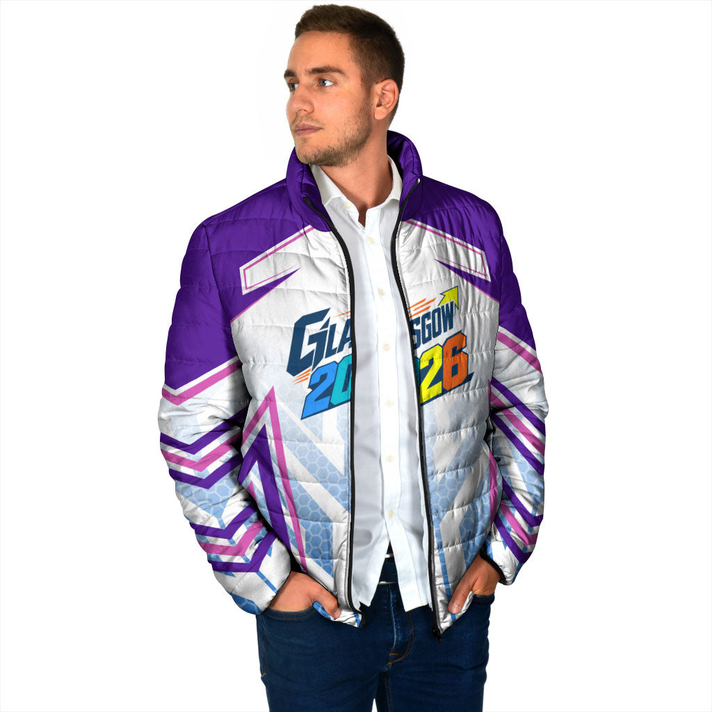 Glasgow 2026 Padded Jacket Scotland Dynamic Geometric Athlete Graphic Art
