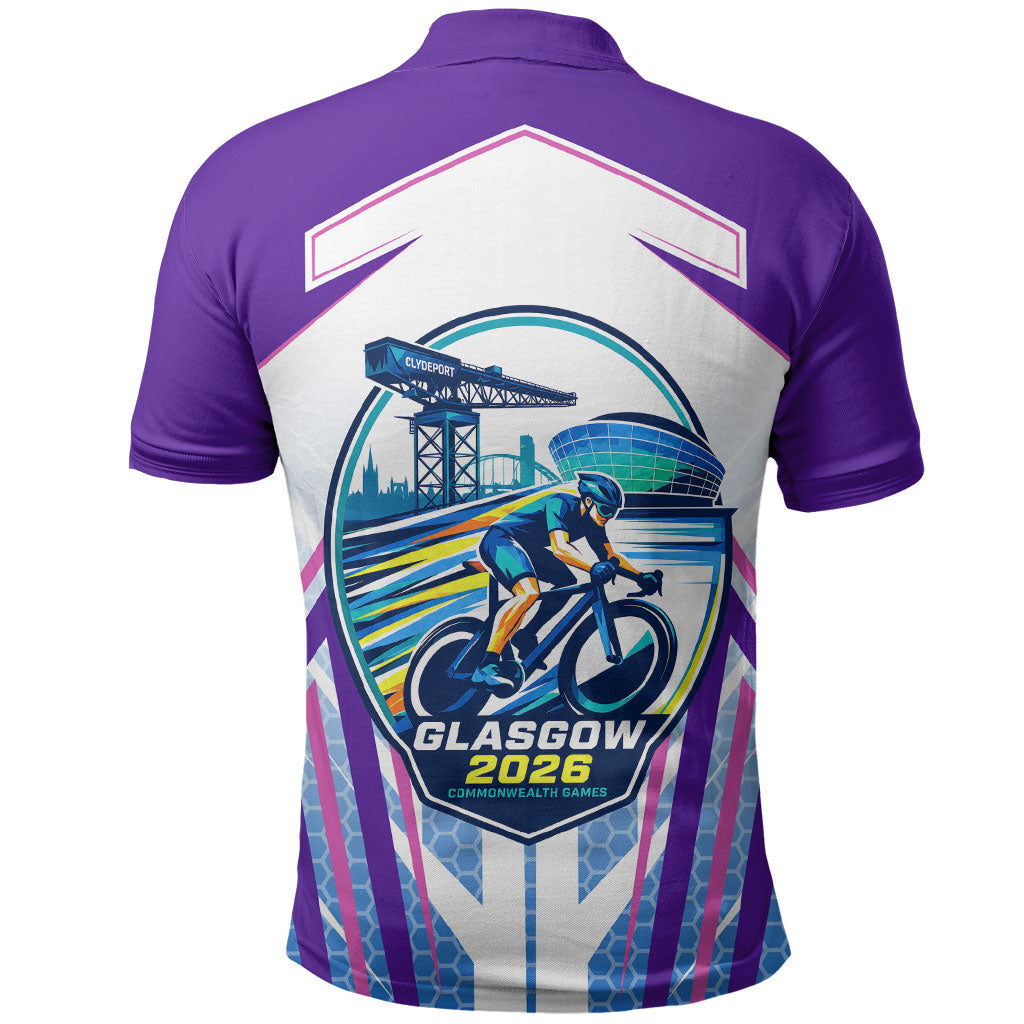 Glasgow 2026 Polo Shirt Scotland Dynamic Geometric Athlete Graphic Art