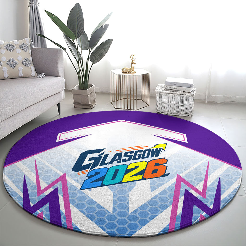 Glasgow 2026 Round Carpet Scotland Dynamic Geometric Athlete Graphic Art