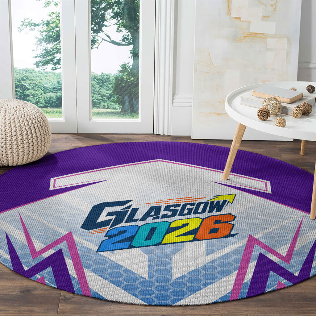 Glasgow 2026 Round Carpet Scotland Dynamic Geometric Athlete Graphic Art