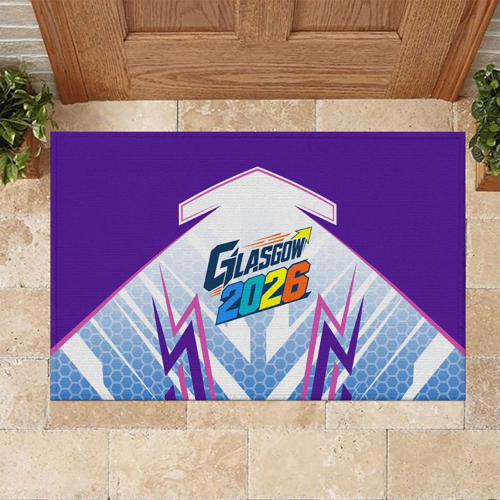 Glasgow 2026 Rubber Doormat Scotland Dynamic Geometric Athlete Graphic Art