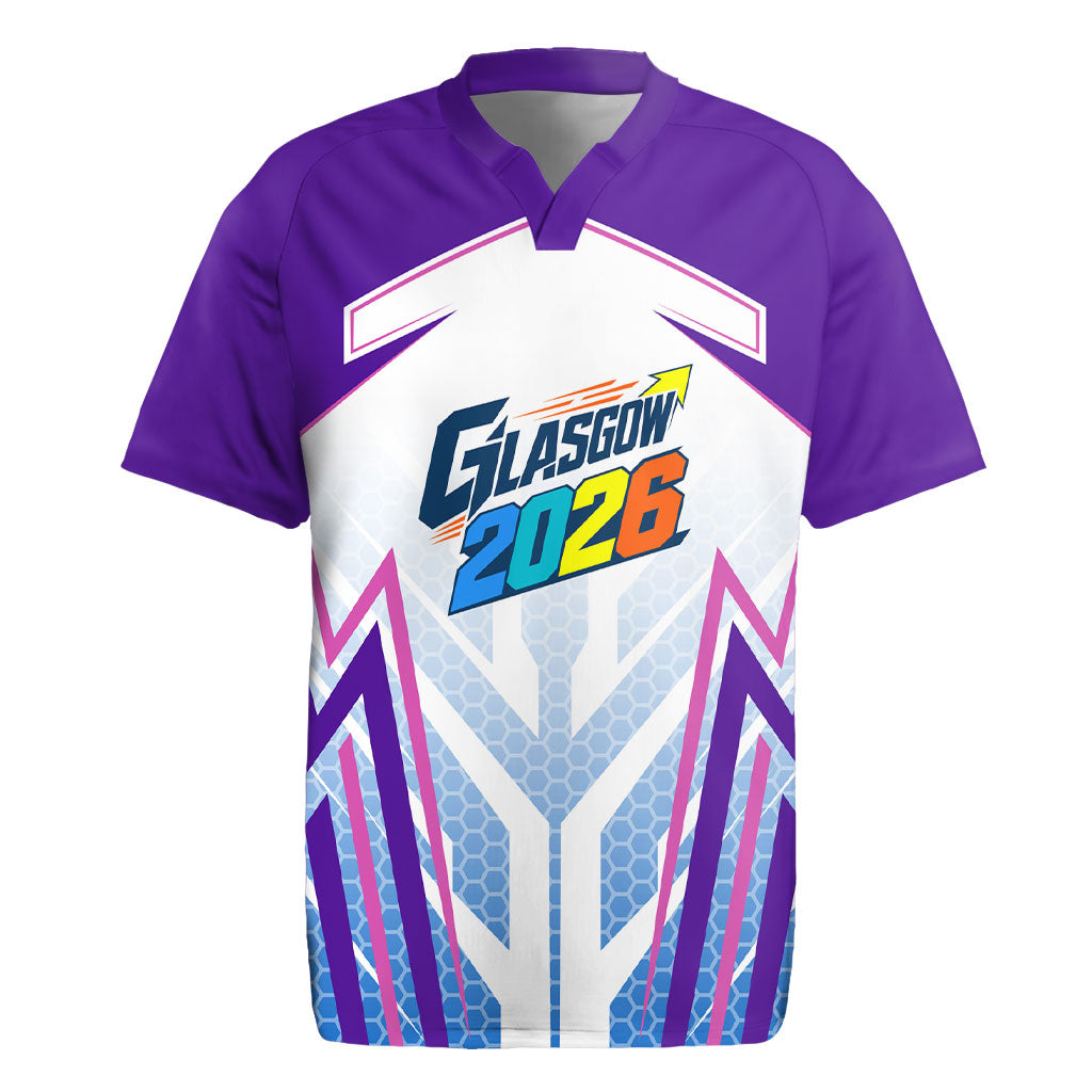 Glasgow 2026 Rugby Jersey Scotland Dynamic Geometric Athlete Graphic Art