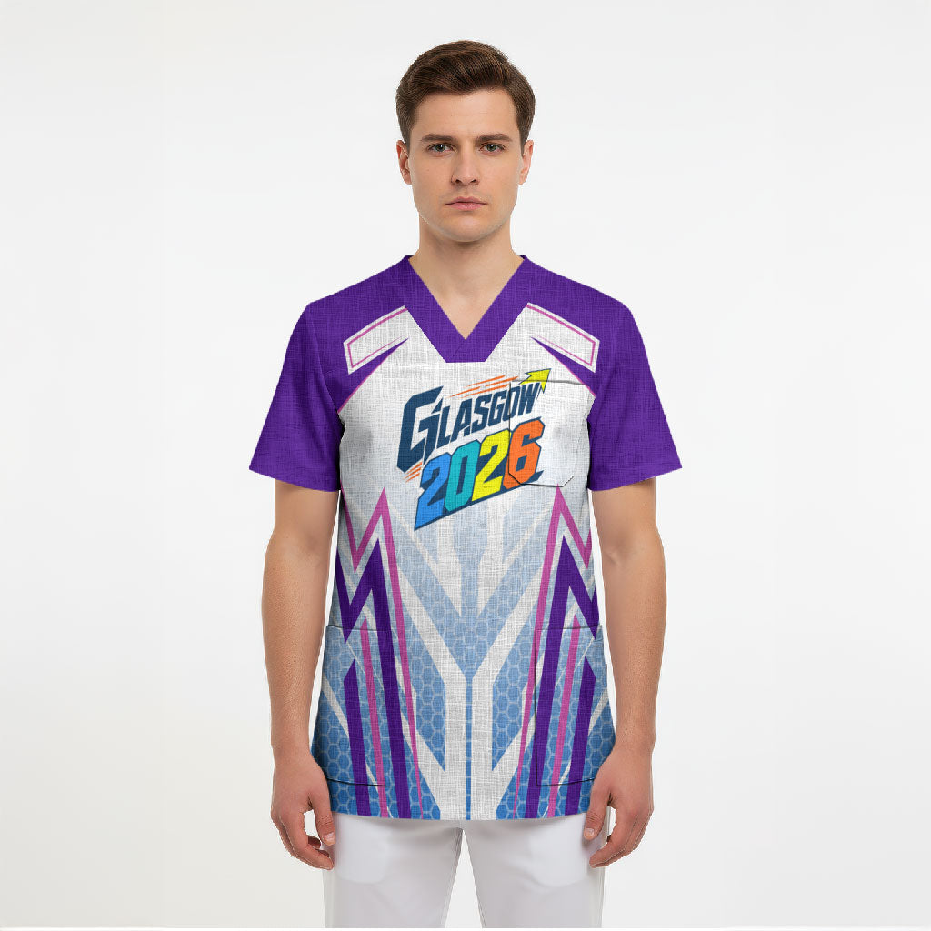 Glasgow 2026 Scrub Top Scotland Dynamic Geometric Athlete Graphic Art