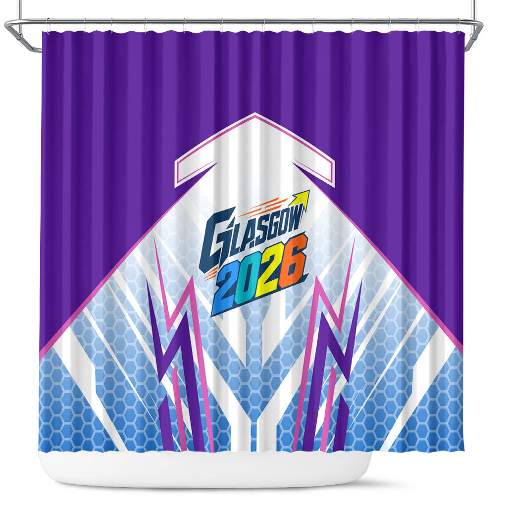 Glasgow 2026 Shower Curtain Scotland Dynamic Geometric Athlete Graphic Art