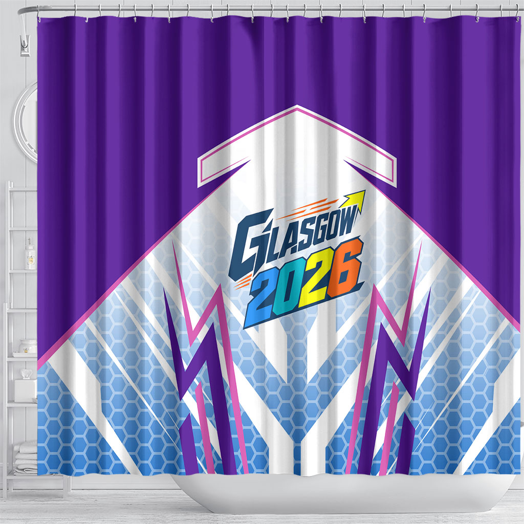 Glasgow 2026 Shower Curtain Scotland Dynamic Geometric Athlete Graphic Art
