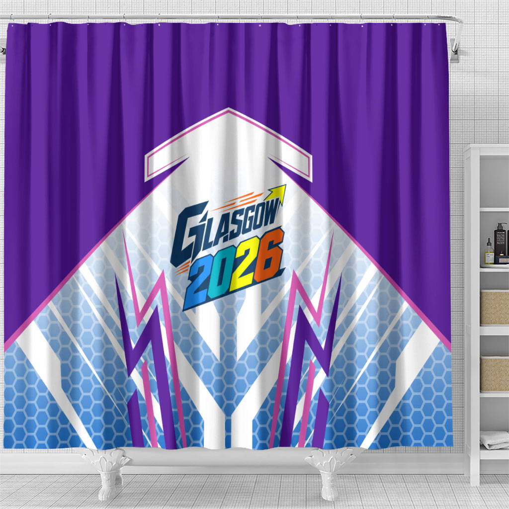 Glasgow 2026 Shower Curtain Scotland Dynamic Geometric Athlete Graphic Art