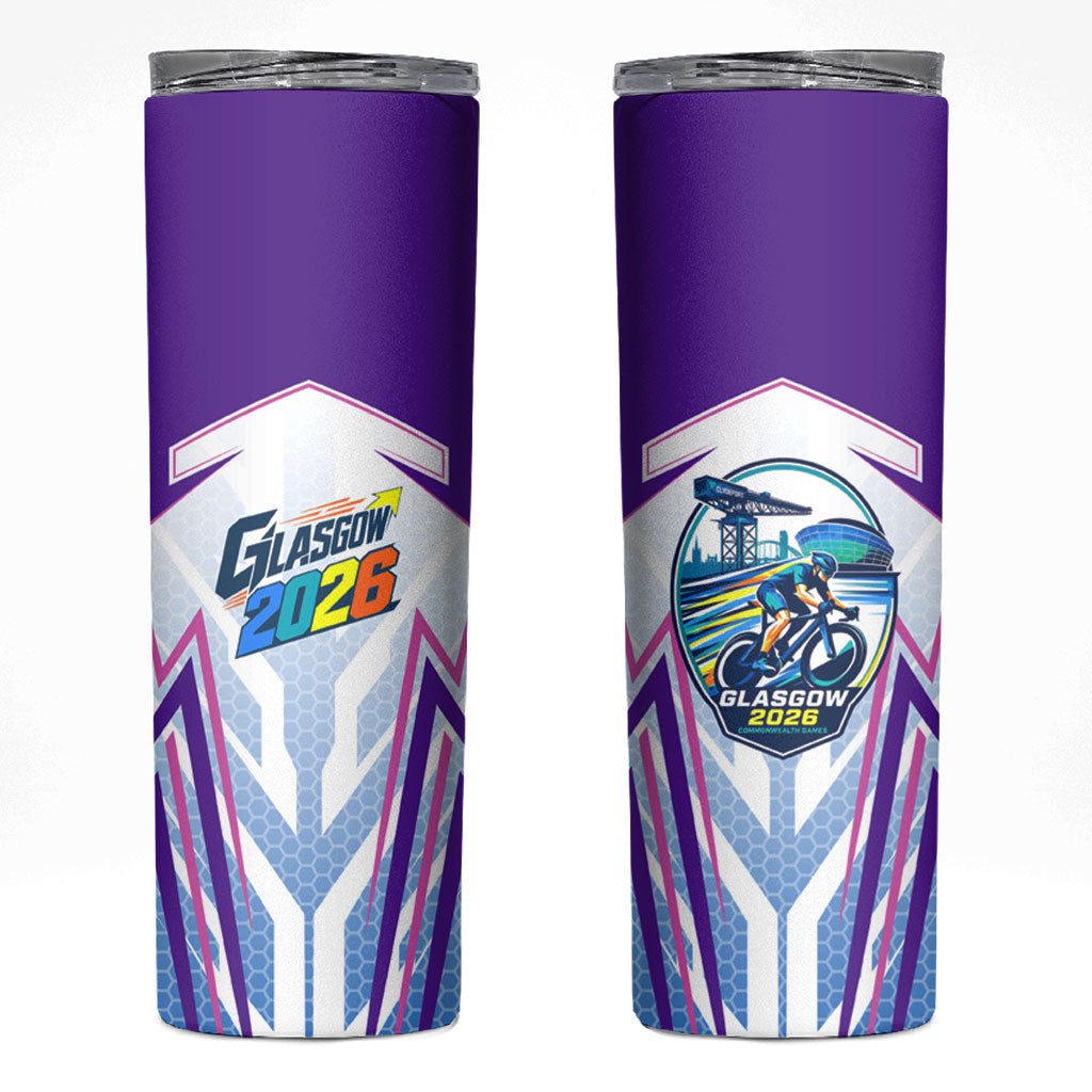 Glasgow 2026 Skinny Tumbler Scotland Dynamic Geometric Athlete Graphic Art