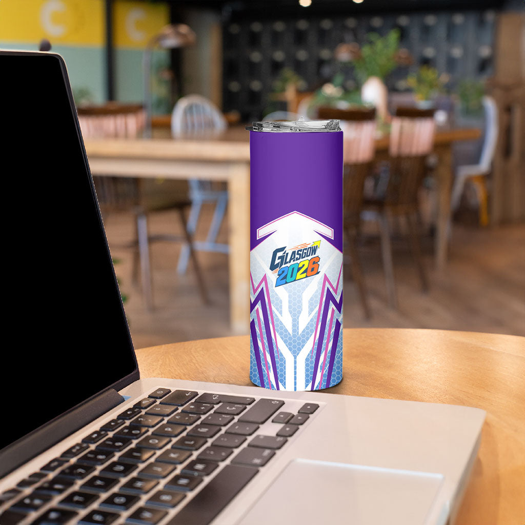 Glasgow 2026 Skinny Tumbler Scotland Dynamic Geometric Athlete Graphic Art