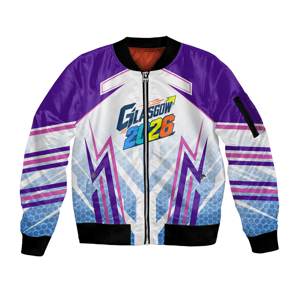Glasgow 2026 Sleeve Zip Bomber Jacket Scotland Dynamic Geometric Athlete Graphic Art