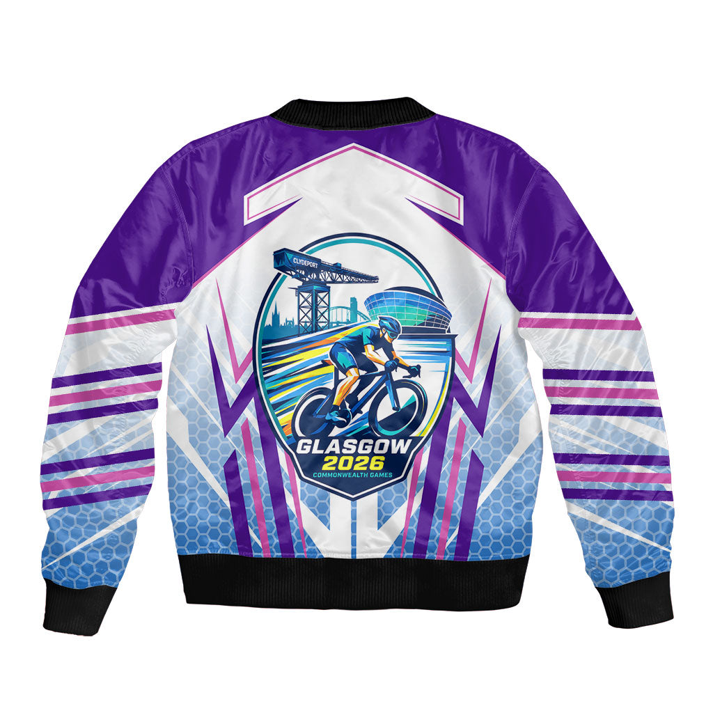Glasgow 2026 Sleeve Zip Bomber Jacket Scotland Dynamic Geometric Athlete Graphic Art