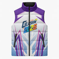 Glasgow 2026 Sleeveless Puffer Jacket Scotland Dynamic Geometric Athlete Graphic Art