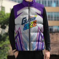 Glasgow 2026 Sleeveless Puffer Jacket Scotland Dynamic Geometric Athlete Graphic Art