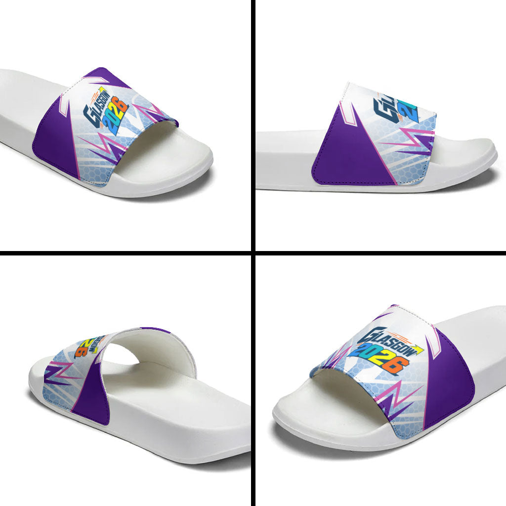 Glasgow 2026 Slide Sandals Scotland Dynamic Geometric Athlete Graphic Art
