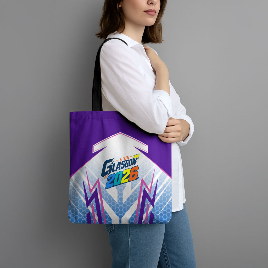 Glasgow 2026 Tote Bag Scotland Dynamic Geometric Athlete Graphic Art