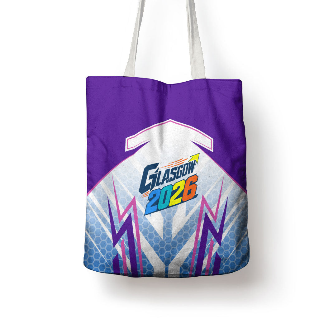 Glasgow 2026 Tote Bag Scotland Dynamic Geometric Athlete Graphic Art