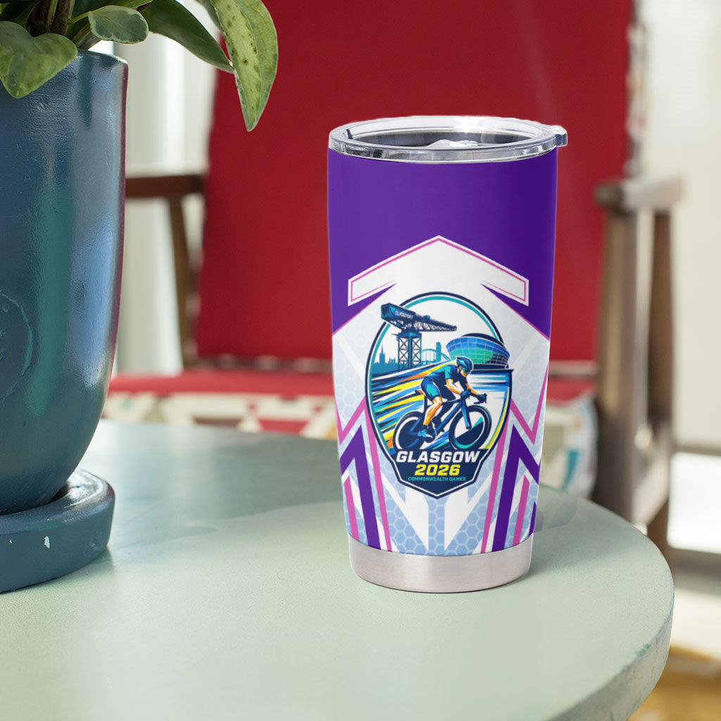 Glasgow 2026 Tumbler Cup Scotland Dynamic Geometric Athlete Graphic Art