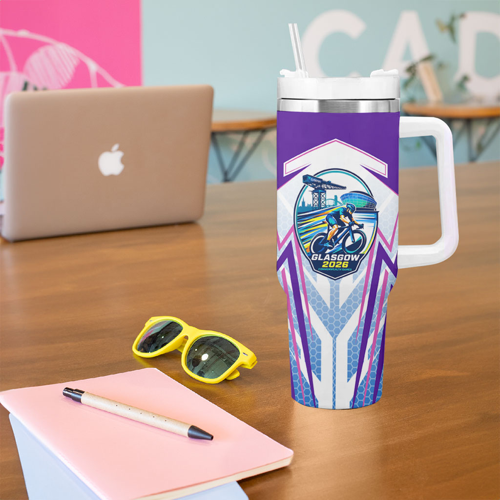 Glasgow 2026 Tumbler With Handle Scotland Dynamic Geometric Athlete Graphic Art