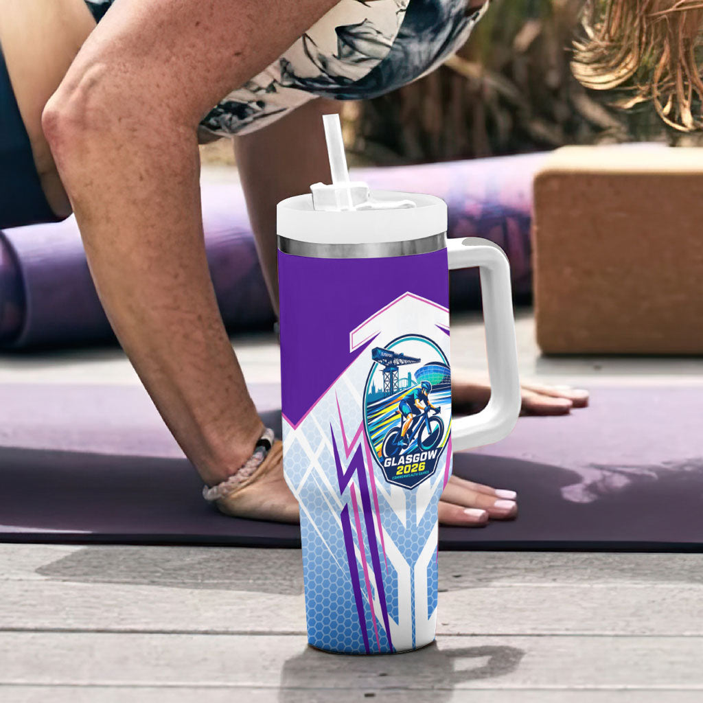 Glasgow 2026 Tumbler With Handle Scotland Dynamic Geometric Athlete Graphic Art