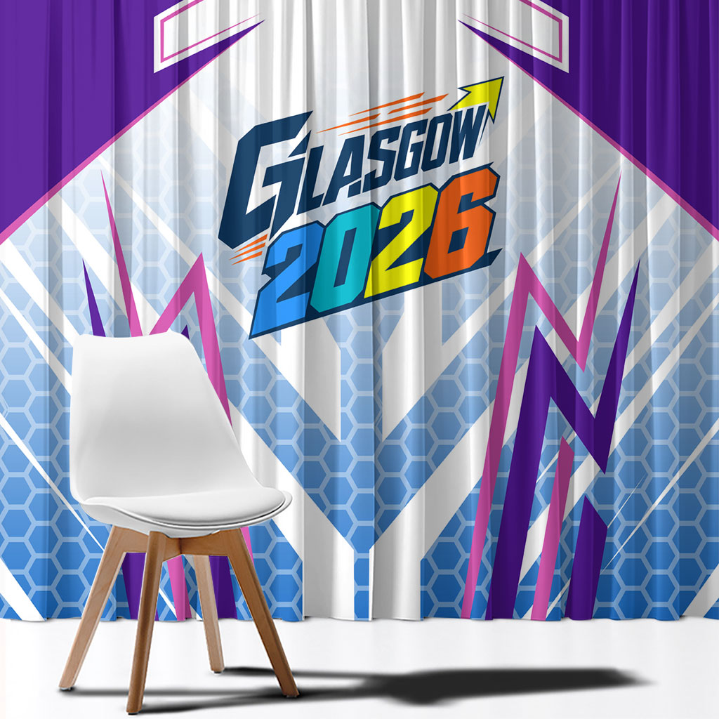 Glasgow 2026 Window Curtain Scotland Dynamic Geometric Athlete Graphic Art