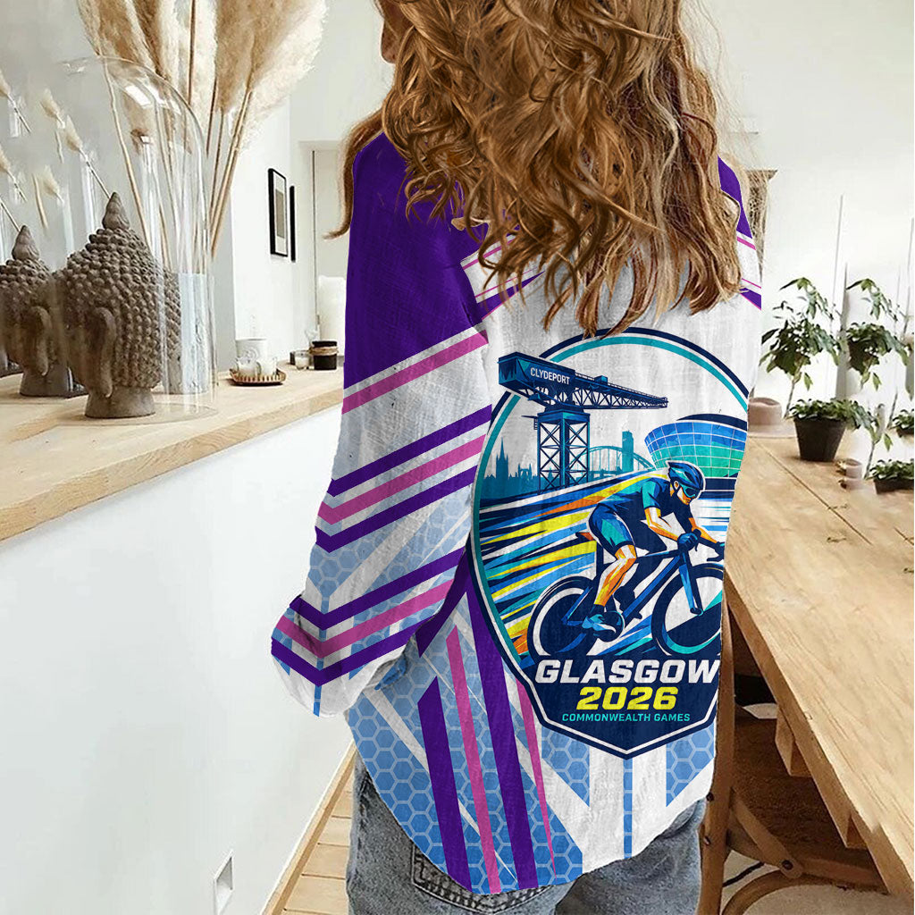 Glasgow 2026 Women Casual Shirt Scotland Dynamic Geometric Athlete Graphic Art