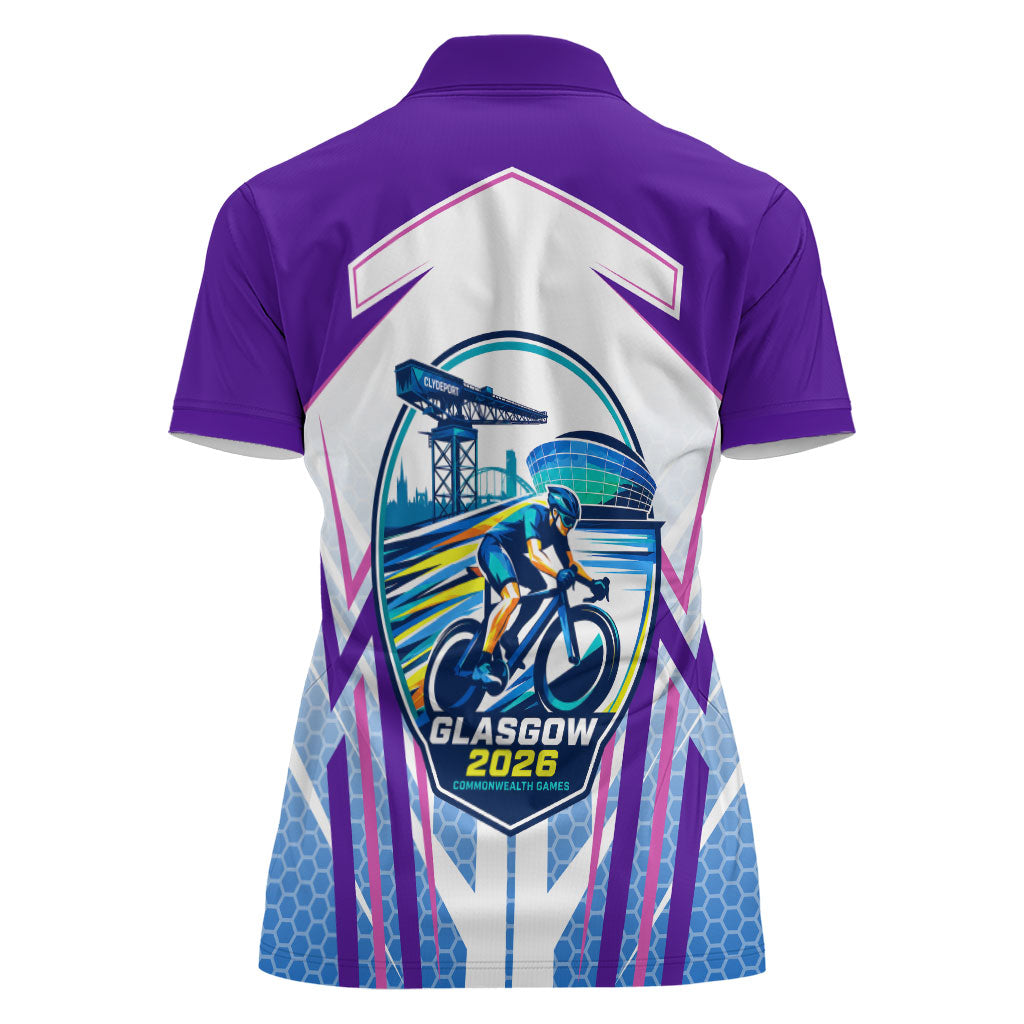Glasgow 2026 Women Polo Shirt Scotland Dynamic Geometric Athlete Graphic Art