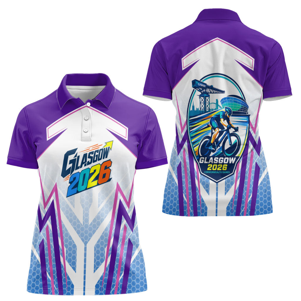 Glasgow 2026 Women Polo Shirt Scotland Dynamic Geometric Athlete Graphic Art