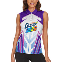Glasgow 2026 Women Sleeveless Polo Shirt Scotland Dynamic Geometric Athlete Graphic Art