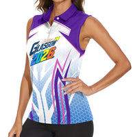 Glasgow 2026 Women Sleeveless Polo Shirt Scotland Dynamic Geometric Athlete Graphic Art