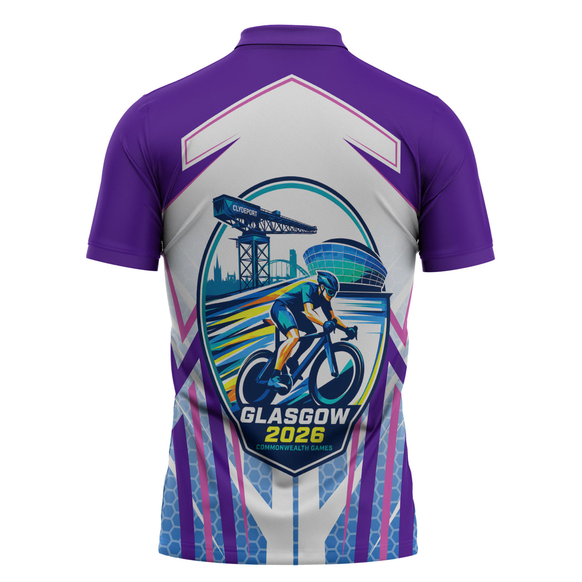 Glasgow 2026 Zipper Polo Shirt Scotland Dynamic Geometric Athlete Graphic Art