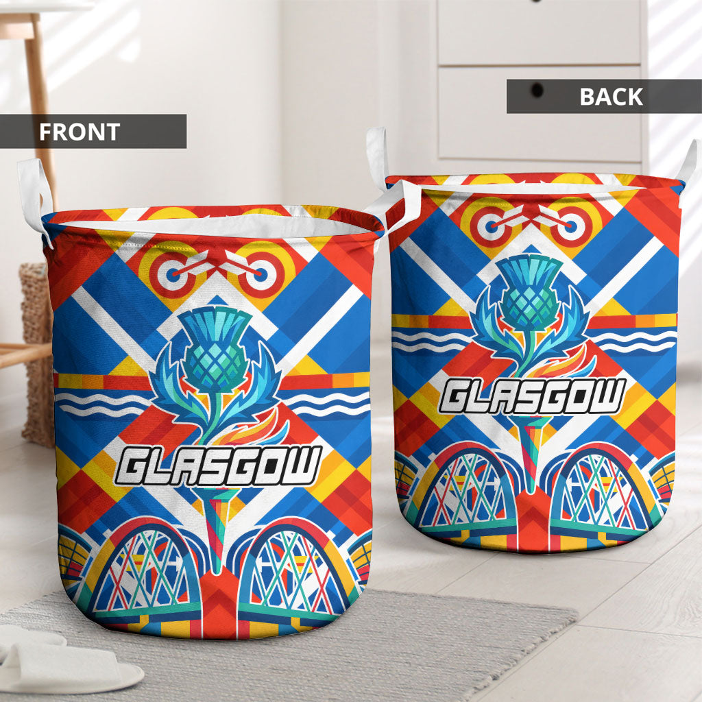 Glasgow 2026 Scotland Laundry Basket Thistle Vibrant Tartan Cartoon Character