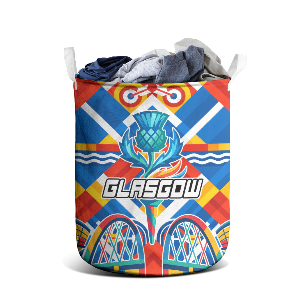 Glasgow 2026 Scotland Laundry Basket Thistle Vibrant Tartan Cartoon Character