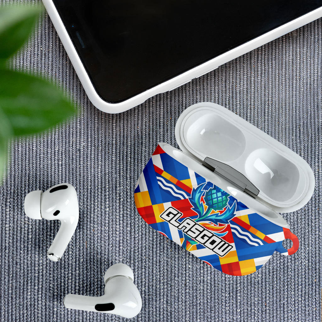 Glasgow 2026 Scotland AirPods Case Thistle Vibrant Tartan Cartoon Character