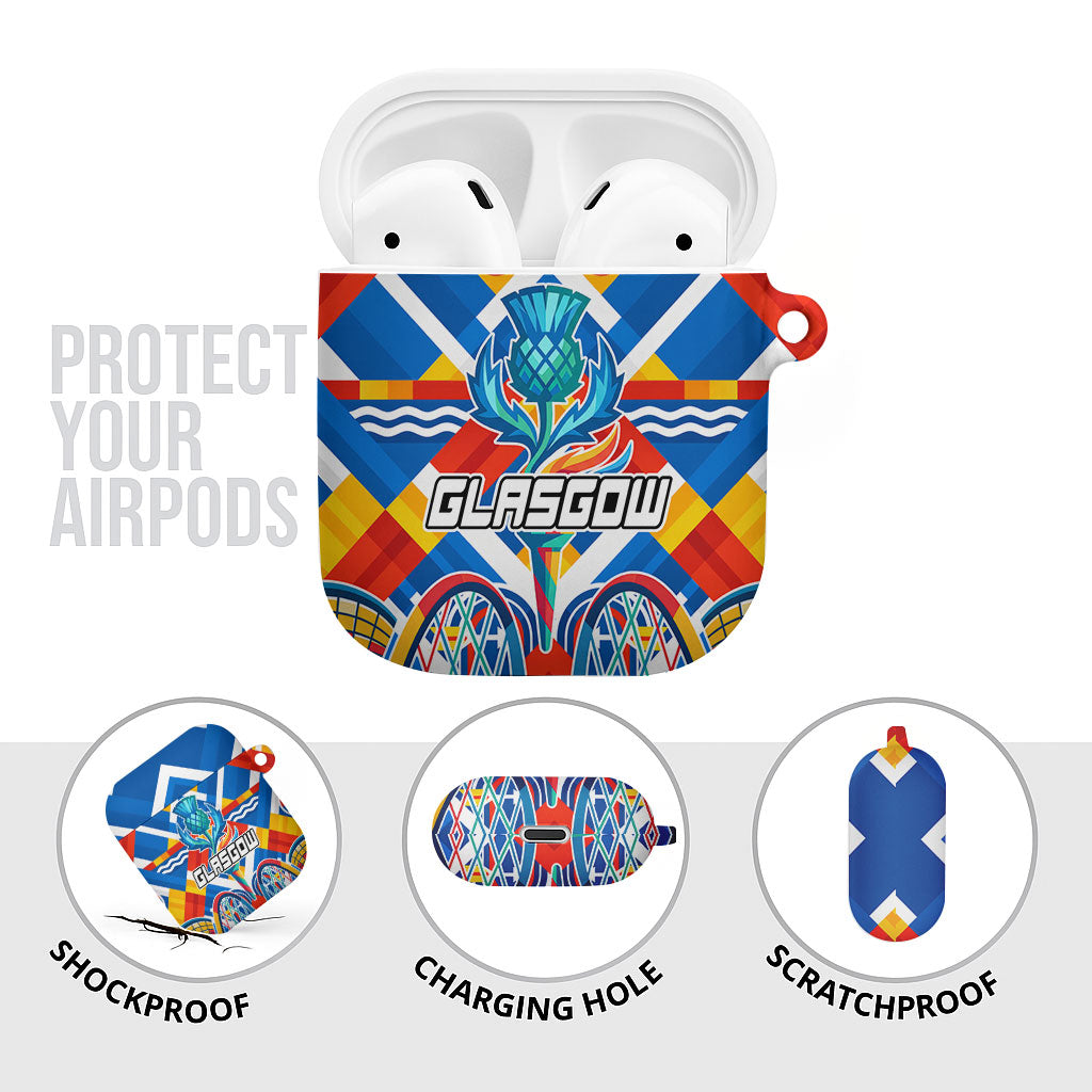 Glasgow 2026 Scotland AirPods Case Thistle Vibrant Tartan Cartoon Character