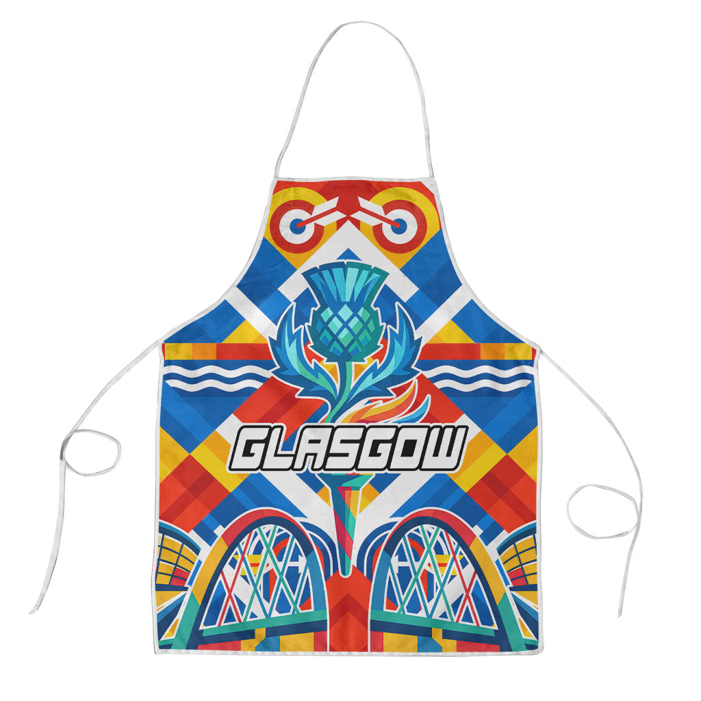 Glasgow 2026 Scotland Apron Thistle Vibrant Tartan Cartoon Character