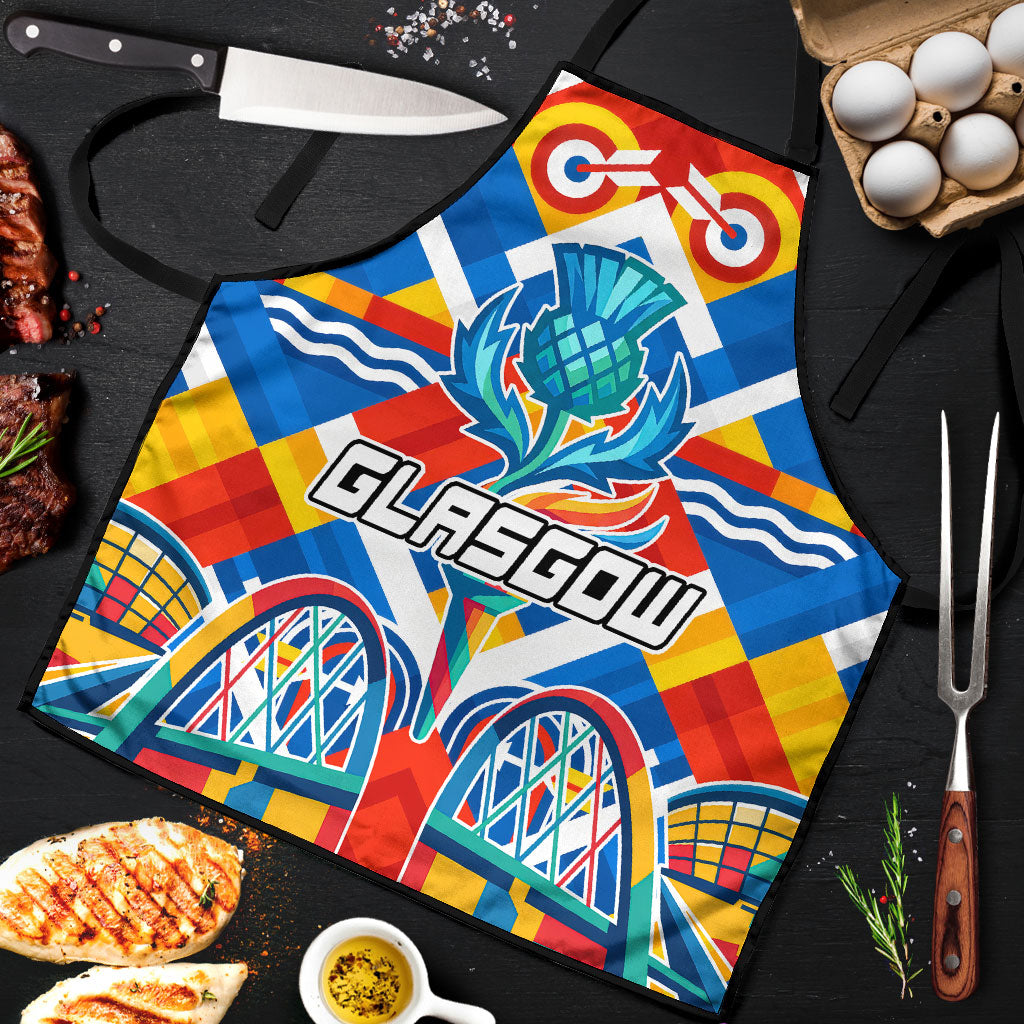 Glasgow 2026 Scotland Apron Thistle Vibrant Tartan Cartoon Character