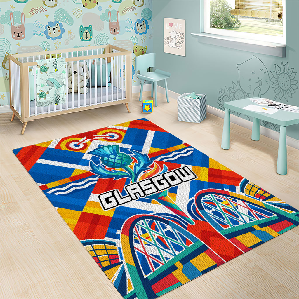 Glasgow 2026 Scotland Area Rug Thistle Vibrant Tartan Cartoon Character