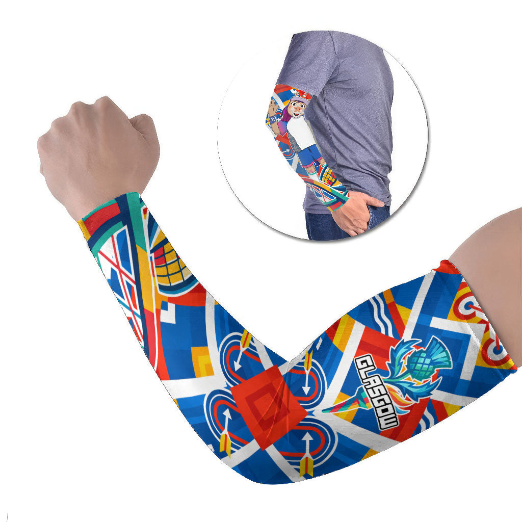 Glasgow 2026 Scotland Arm Sleeves Thistle Vibrant Tartan Cartoon Character