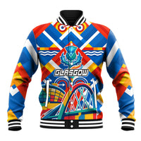 Glasgow 2026 Scotland Baseball Jacket Thistle Vibrant Tartan Cartoon Character