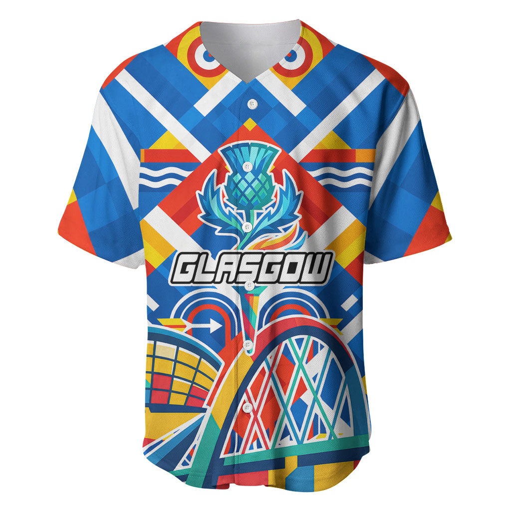 Glasgow 2026 Scotland Baseball Jersey Thistle Vibrant Tartan Cartoon Character