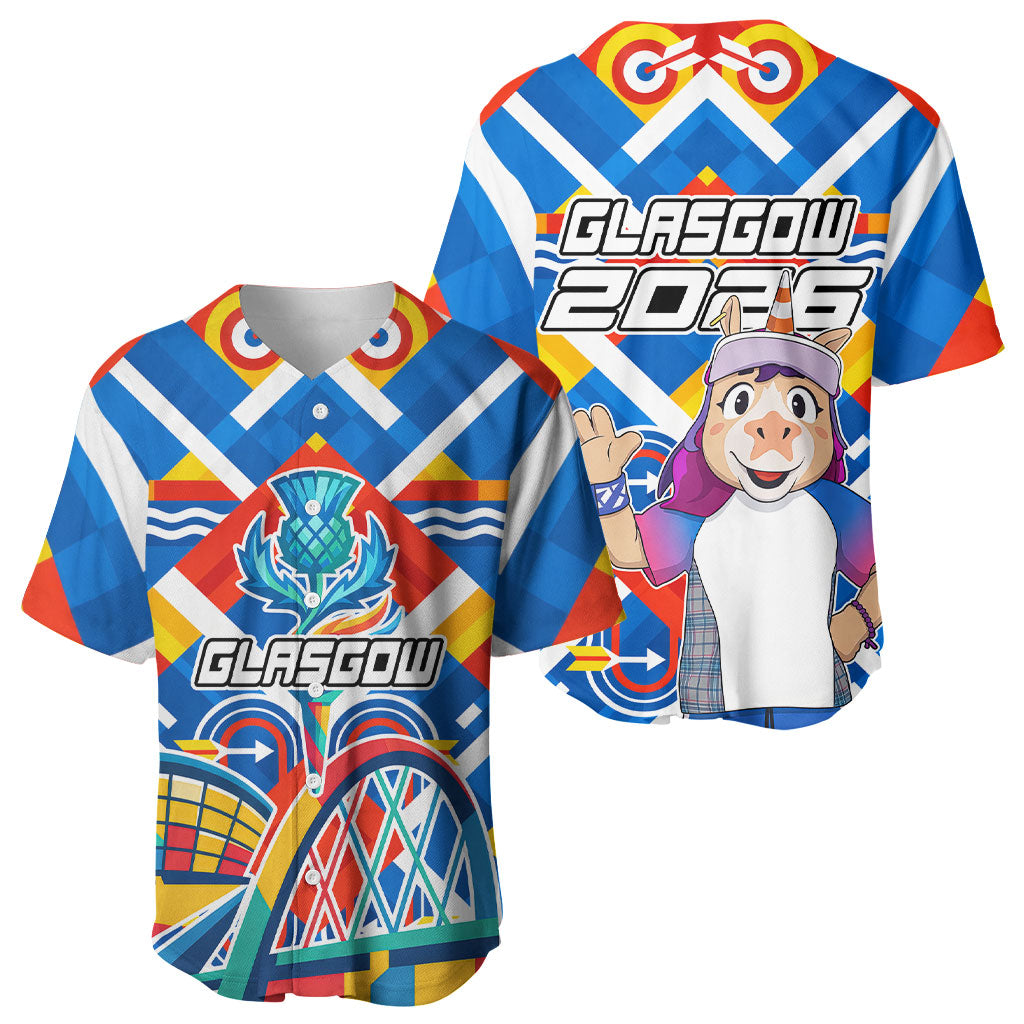Glasgow 2026 Scotland Baseball Jersey Thistle Vibrant Tartan Cartoon Character