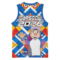 Glasgow 2026 Scotland Basketball Jersey Thistle Vibrant Tartan Cartoon Character