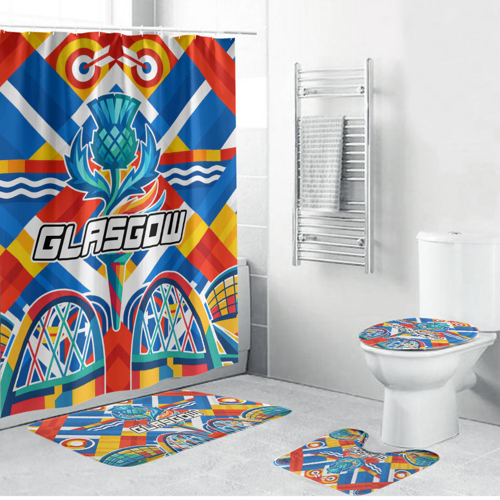 Glasgow 2026 Scotland Bathroom Set Thistle Vibrant Tartan Cartoon Character