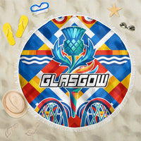 Glasgow 2026 Scotland Beach Blanket Thistle Vibrant Tartan Cartoon Character