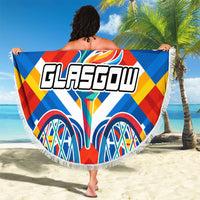 Glasgow 2026 Scotland Beach Blanket Thistle Vibrant Tartan Cartoon Character