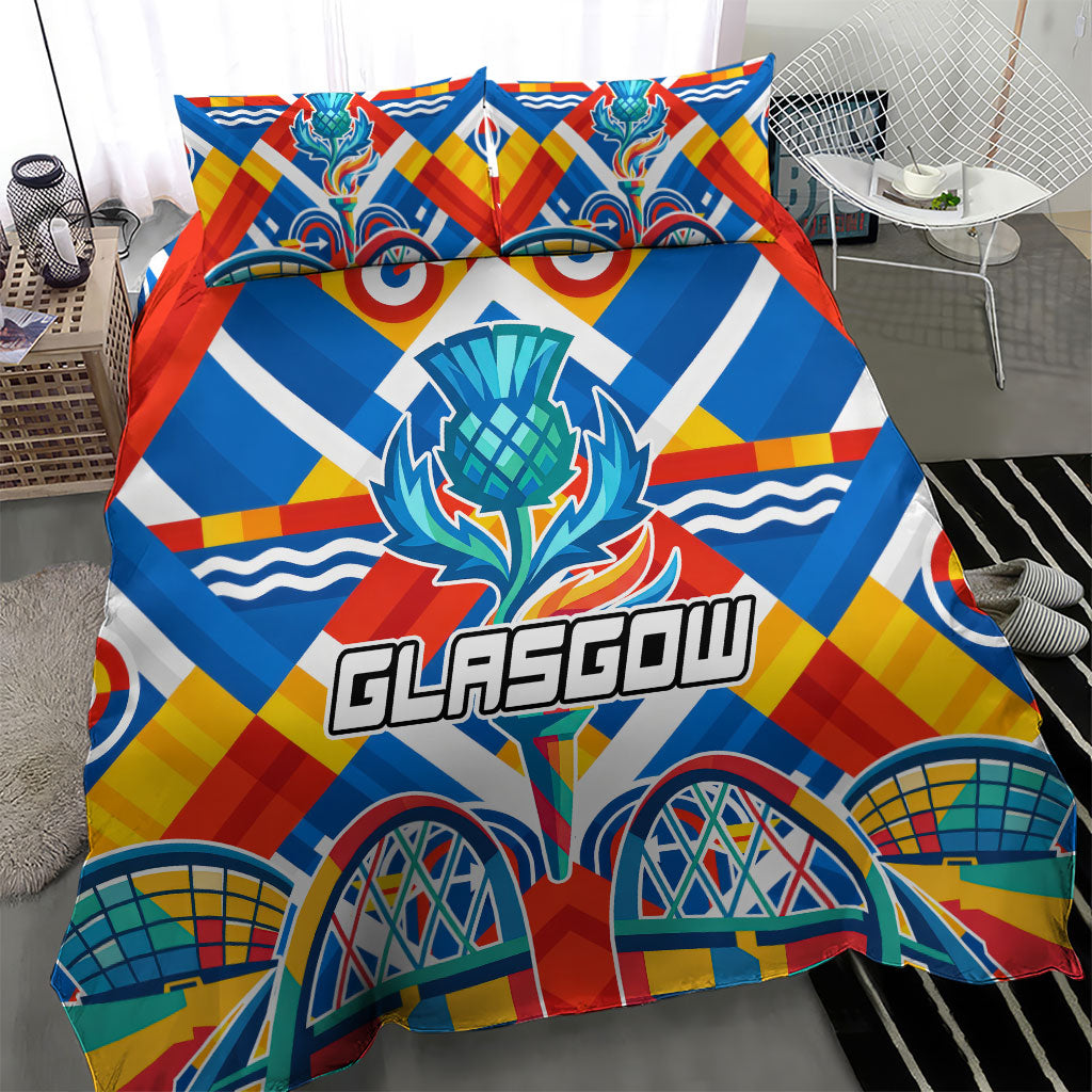 Glasgow 2026 Scotland Bedding Set Thistle Vibrant Tartan Cartoon Character