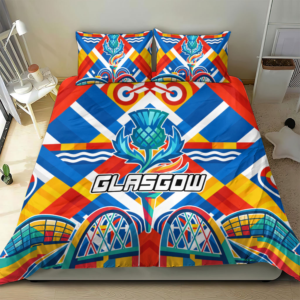 Glasgow 2026 Scotland Bedding Set Thistle Vibrant Tartan Cartoon Character