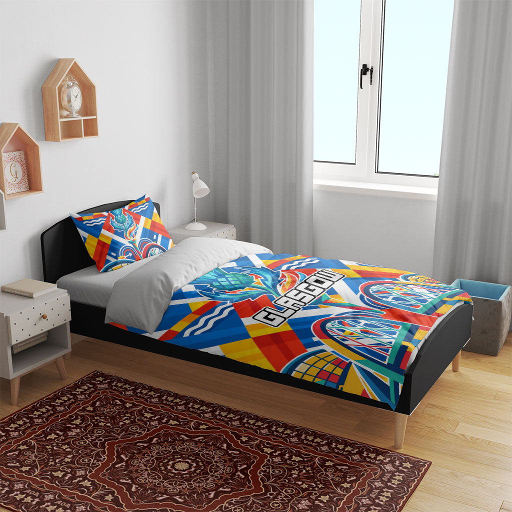 Glasgow 2026 Scotland Bedding Set Thistle Vibrant Tartan Cartoon Character